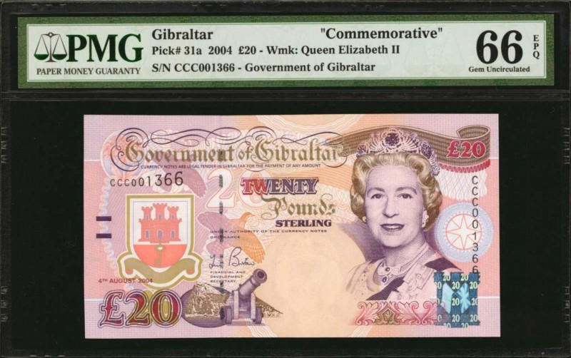 GIBRALTAR. Government of Gibraltar. 20 Pounds, 2004. P-31a. Commemorative. PMG G...