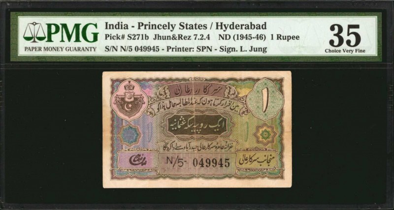 INDIA - PRINCELY STATES. Hyderabad. 1 Rupee, ND (1945-46). P-S271b. PMG Choice V...