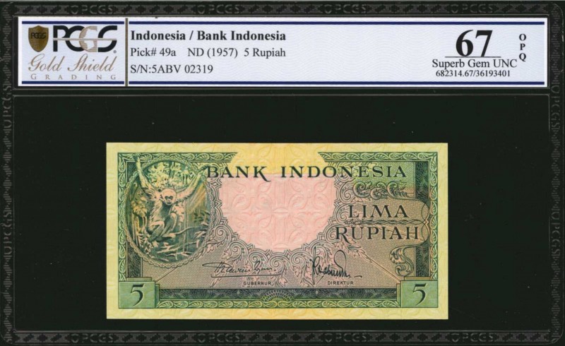 INDONESIA. Bank Indonesia. 5 Rupiah, ND (1957). P-49a. PCGS GSG Superb Gem Uncir...