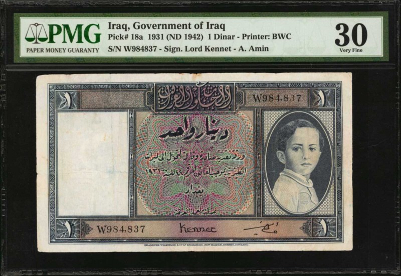 IRAQ. Government of Iraq. 1 Dinar, 1931 (ND 1942). P-18a. PMG Very Fine 30.

P...