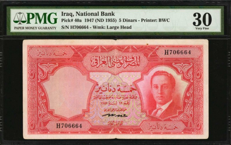 IRAQ. National Bank. 5 Dinars, 1947 (ND 1955). P-40a. PMG Very Fine 30.

A Ver...