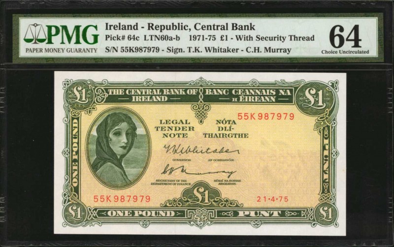 IRELAND, REPUBLIC. Central Bank. 1 Pound, 1971-75. P-64c. PMG Choice Uncirculate...