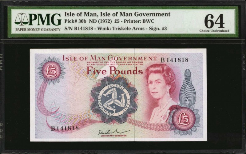 ISLE OF MAN. Isle of Man Government. 5 Pound, ND (1972). P-30b. PMG Choice Uncir...