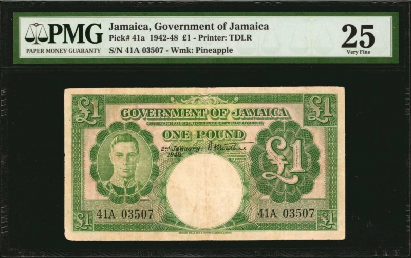 JAMAICA. Government of Jamaica. 1 Pound, 1942-48. P-41a. PMG Very Fine 25.

Yo...