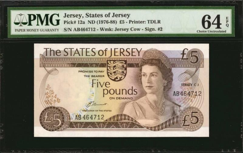 JERSEY. States of Jersey. 5 Pounds, ND (1976-88). P-12a. PMG Choice Uncirculated...