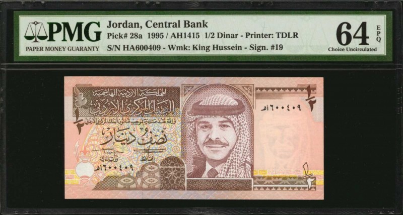 JORDAN. Central Bank. 1/2 Dinar, 1995. P-28a. PMG Choice Uncirculated 64 EPQ.
...