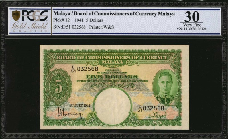 MALAYA. Board of Commissioners of Currency. 5 Dollars, 1941. P-12. PCGS GSG Very...