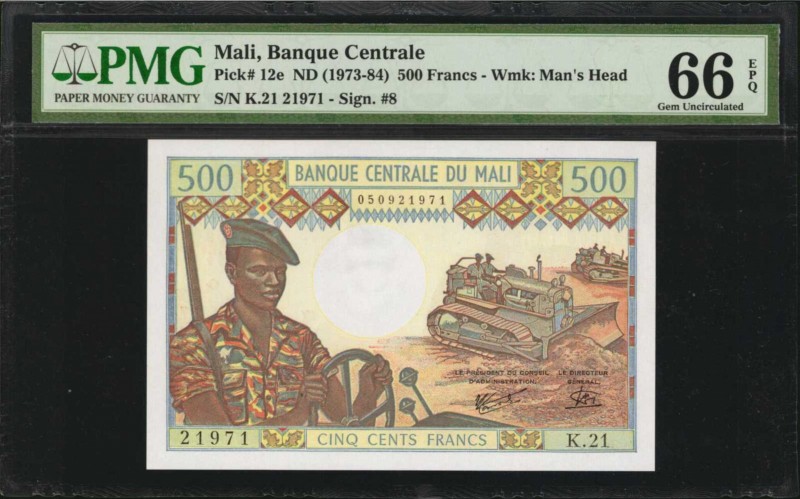 MALI. Banque Centrale. 500 Francs, ND (1973-84). P-12e. PMG Gem Uncirculated 66 ...