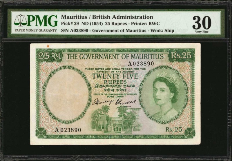 MAURITIUS. Government of Mauritius. 25 Rupees, ND (1954). P-29. PMG Very Fine 30...