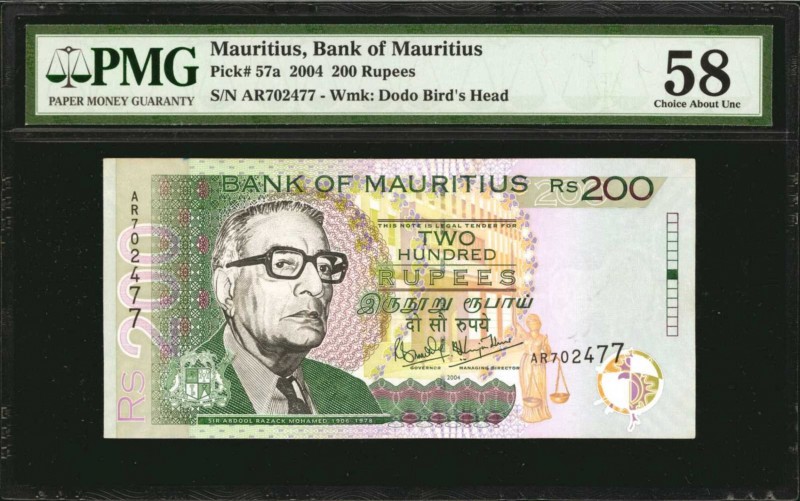 MAURITIUS. Bank of Mauritius. 200 Rupees, 2004. P-57a. PMG Choice About Uncircul...