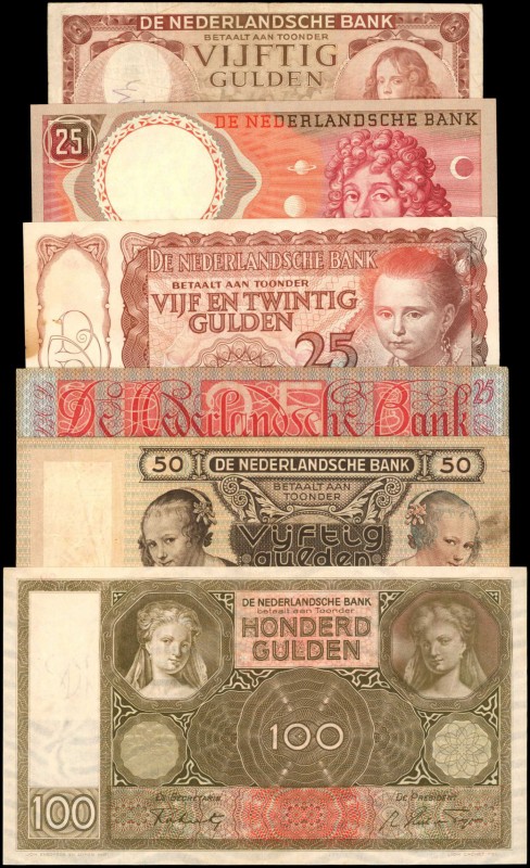 NETHERLANDS. Nederlandsche Bank. 25 to 100 Gulden, 1941-55. P-50, 51, 58, 60. 78...