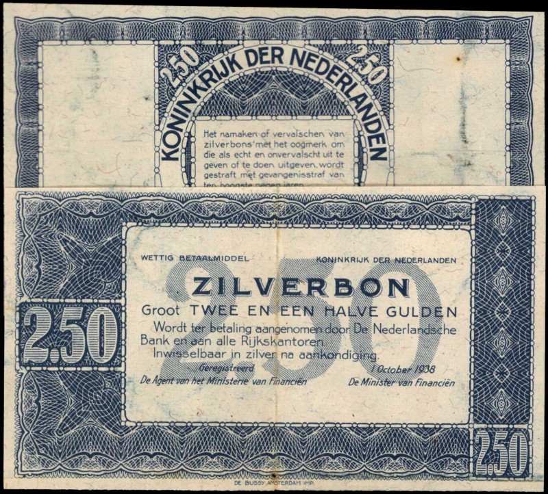 NETHERLANDS. Zilverbon. 2.50 Gulden, 1938. P-62. Proofs. Very Fine.

2 pieces ...