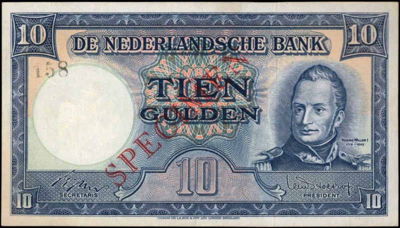 NETHERLANDS. Nederlandsche Bank. 10 Gulden, 1949. P-83s. Specimen. Uncirculated....