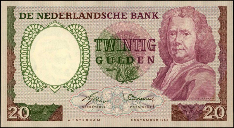 NETHERLANDS. Nederlandsche Bank. 20 Gulden, 1955. P-86. Choice Very Fine.

Nic...