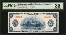 NETHERLANDS ANTILLES. Dutch Administration. 1/2 Gulden, 1955. P-A1a. PMG Choice Very Fine 35.

First date of the series. Ship in dry dock. Series A....