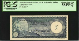 NETHERLANDS ANTILLES. Bank van de Nederlandse Antillen. 5 Gulden, 1964. P-1a. PCGS Currency Choice About New 58 PPQ.

Scarce first issue of series w...
