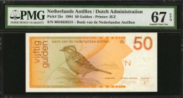 NETHERLANDS ANTILLES. Dutch Administration. 50 Gulden, 1994. P-25c. PMG Superb Gem Uncirculated 67 EPQ.

Second highest denomination of series. Rufo...