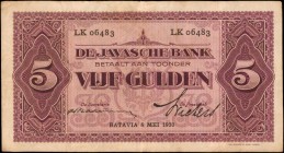 NETHERLANDS INDIES. Javasche Bank. 5 Gulden, 1930. P-69c. Very Fine.

Nice Dutch Javanese with Chinese text on reverse. Prefix LK. Signature combina...