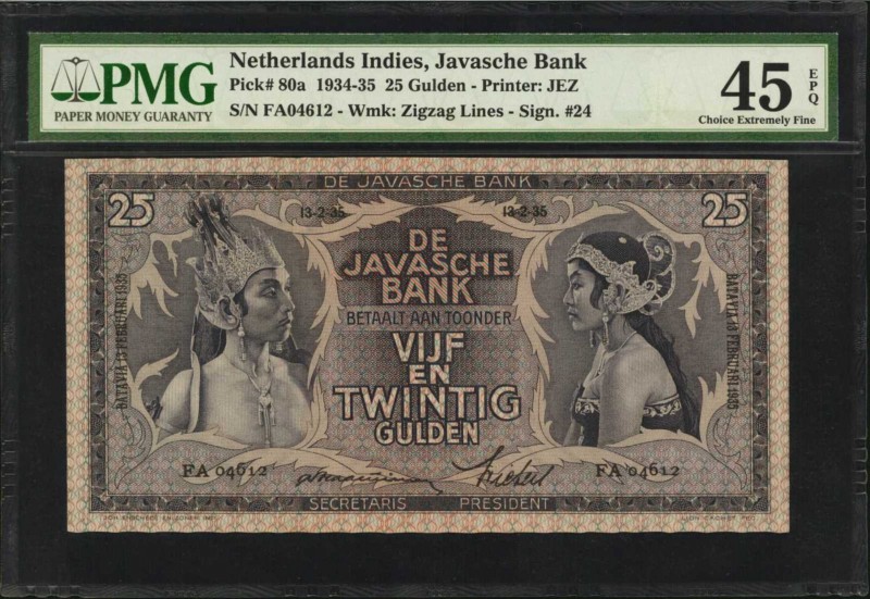 NETHERLANDS INDIES. Javasche Bank. 25 Gulden, 1934-35. P-80a. PMG Choice Extreme...