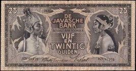 NETHERLANDS INDIES. Javasche Bank. 25 Gulden, 1939. P-80b. Very Fine.

Wonderful Javanese dancers design. Prefix HN. Signature combination #25. This...