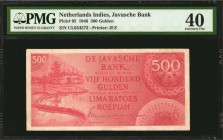 NETHERLANDS INDIES. Javasche Bank. 500 Gulden, 1946. P-95. PMG Extremely Fine 40.

Second highest denomination of series with rice field and floral ...