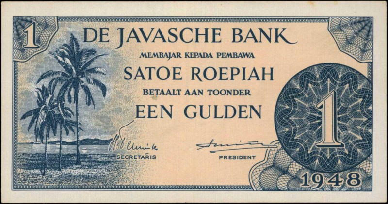 NETHERLANDS INDIES. Javasche Bank. 1 Gulden, 1948. P-98r. Remainder. About Uncir...