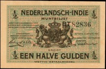 NETHERLANDS INDIES. Nederlandsch-Indie Muntbiljet. 1/2 Gulden, 1920. P-102. Extremely Fine.

Wonderful strong green color with arms in design on fro...