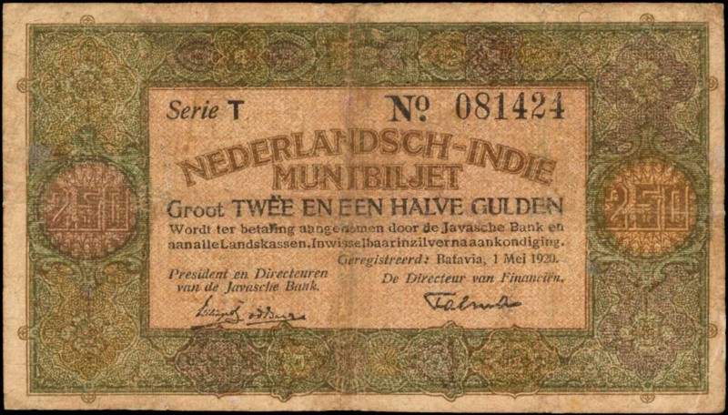 NETHERLANDS INDIES. Nederlandsch-Indie Muntbiljet. 2.50 Gulden, 1920. P-104. Fin...