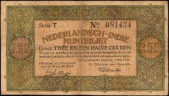 NETHERLANDS INDIES. Nederlandsch-Indie Muntbiljet. 2.50 Gulden, 1920. P-104. Fine.

Quite scarce highest issued denomination of this green-brown col...