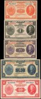NETHERLANDS INDIES. Nederlandsch-Indie Muntbiljet. 50 Cent to 10 Gulden, 1943. P-110, 111, 112, 113 & 114. About Uncirculated to Uncirculated.

5 pi...