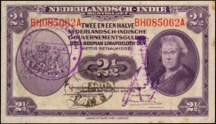 NETHERLANDS INDIES. Nederlandsch-Indie Muntbiljet. 2.50 Gulden, 1943. P-112. About Uncirculated.

Queen Wilhelmina with purple official "Saprnat RMS...