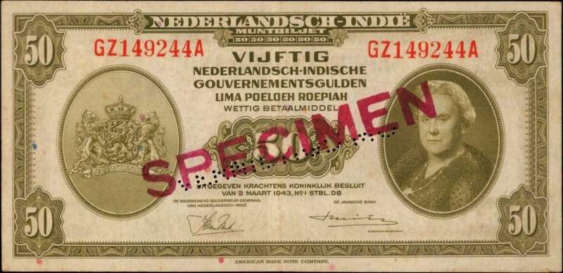 NETHERLANDS INDIES. Nederlandsch-Indie Muntbiljet. 50 Gulden, 1943. P-116s. Spec...