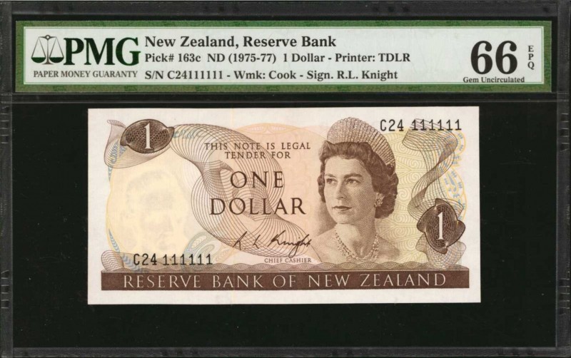 NEW ZEALAND. Reserve Bank. 1 Dollar, ND (1975-77). P-163C. Solid Serial Number. ...