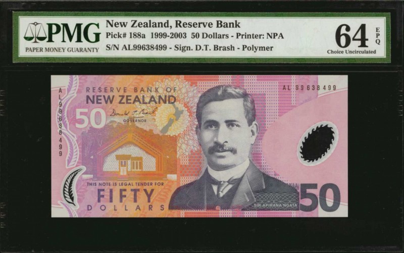 NEW ZEALAND. Reserve Bank. 50 Dollars, 1999-2003. P-188a. PMG Choice Uncirculate...