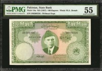 PAKISTAN. State Bank. 100 Rupees, ND (1957). P-18a. PMG About Uncirculated 55.

Second highest issued denomination of series. Mohammed Ali Jinnah at...