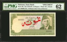 PAKISTAN. State Bank of Pakistan. 10 Rupees, ND (1976-84). P-29s. Specimen. PMG Uncirculated 62.

Without Urdu text on reverse. Seen with red Arabic...