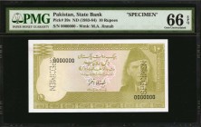 PAKISTAN. State Bank of Pakistan. 10 Rupees, ND (1983-84). P-39s. Specimen. PMG Gem Uncirculated 66 EPQ.

Dark green ink stands out on the face and ...