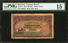 PALESTINE. Currency Board. 500 Mils, 1939. P-6c. PMG Choice Fine 15.

Printed by TDLR. Watermark of Olive Sprig. An early Palestine note, found in C...