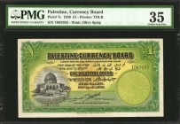 PALESTINE. Palestine Currency Board. 1 Pound, 1939. P-7c. PMG Choice Very Fine 35.

Serial number prefix T. One of the nicer example of this piece t...