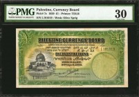 PALESTINE. Currency Board. 1 Pound, 1939. P-7c. PMG Very Fine 30.

This note features Dome of the rock/Tower of David. Prefix L. Printer TDLR. Great...