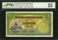 PALESTINE. Currency Board. 1 Pound, 1944. P-7d. PMG Very Fine 25.

Printed by TDLR. Watermark of Olive Sprig. Prefix B/1. A more challenging 1944 is...