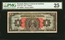 PANAMA. Banco Central de Emision. 1 Balboa, 1941. P-22a. PMG Very Fine 25.

Vasco de Balboa. Made during the anti-American rule of Arnulfo Arias. PM...