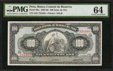 PERU. Banco Central de Reserva. 100 Soles de Oro, 1964-68. P-86a. PMG Choice Uncirculated 64.

Second highest denomination and with last date of the...