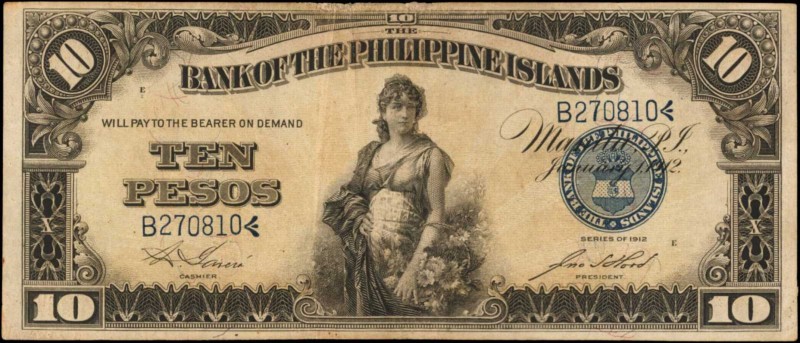 PHILIPPINES. Bank of The Philippine Islands. 10 Pesos, 1912. P-8a. Very Fine.
...