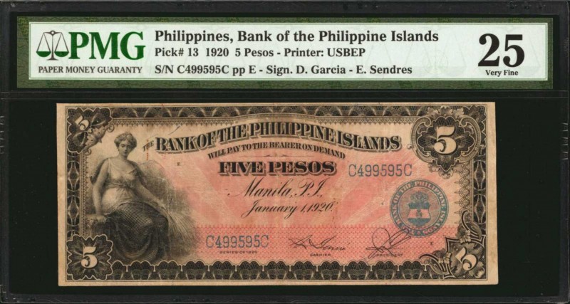 PHILIPPINES. Bank of The Philippine Islands. 5 Pesos, 1920. P-13. PMG Very Fine ...