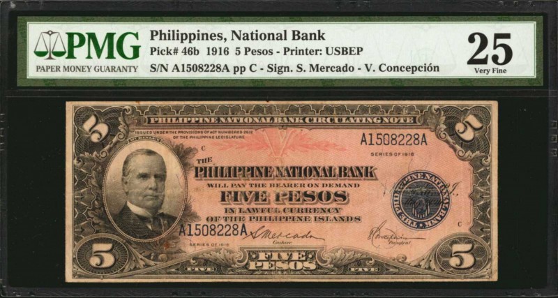 PHILIPPINES. National Bank. 5 Pesos, 1916. P-46b. PMG Very Fine 25.

President...