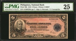 PHILIPPINES. National Bank. 5 Pesos, 1916. P-46b. PMG Very Fine 25.

President William McKinley at left and blue seal at right on face. Printer plat...