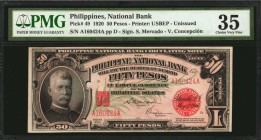 PHILIPPINES. National Bank. 50 Pesos, 1920. P-49. PMG Choice Very Fine 35.

Second highest denomination of series, with general Lawton and red seal ...