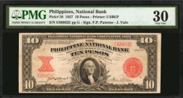 PHILIPPINES. National Bank. 10 Pesos, 1937. P-58. PMG Very Fine 30.

Second highest denomination of this George Washington design, seal in red and w...