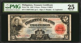 PHILIPPINES. Treasury Certificate. 2 Pesos, 1929. P-74b. PMG Very Fine 25.

Rizal at face on this Treasury series 1929; pp C. Signatures Murphy-Lagd...